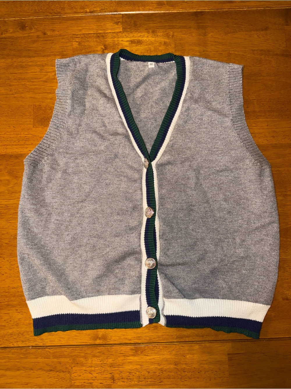 Classic Gray Knit Vest with Contrast Trim - Women's Sweater